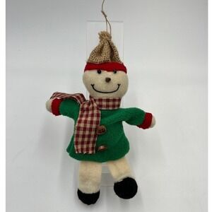 Cute Snowman‎ Ornament Christmas Holiday Plush Fabric Green Coat Scarf Hat